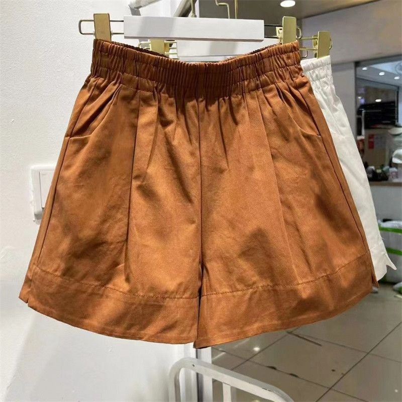High-quality pure cotton 100% cotton pumpkin color shorts for women in summer loose high waist versatile casual work clothes wide-leg shorts
