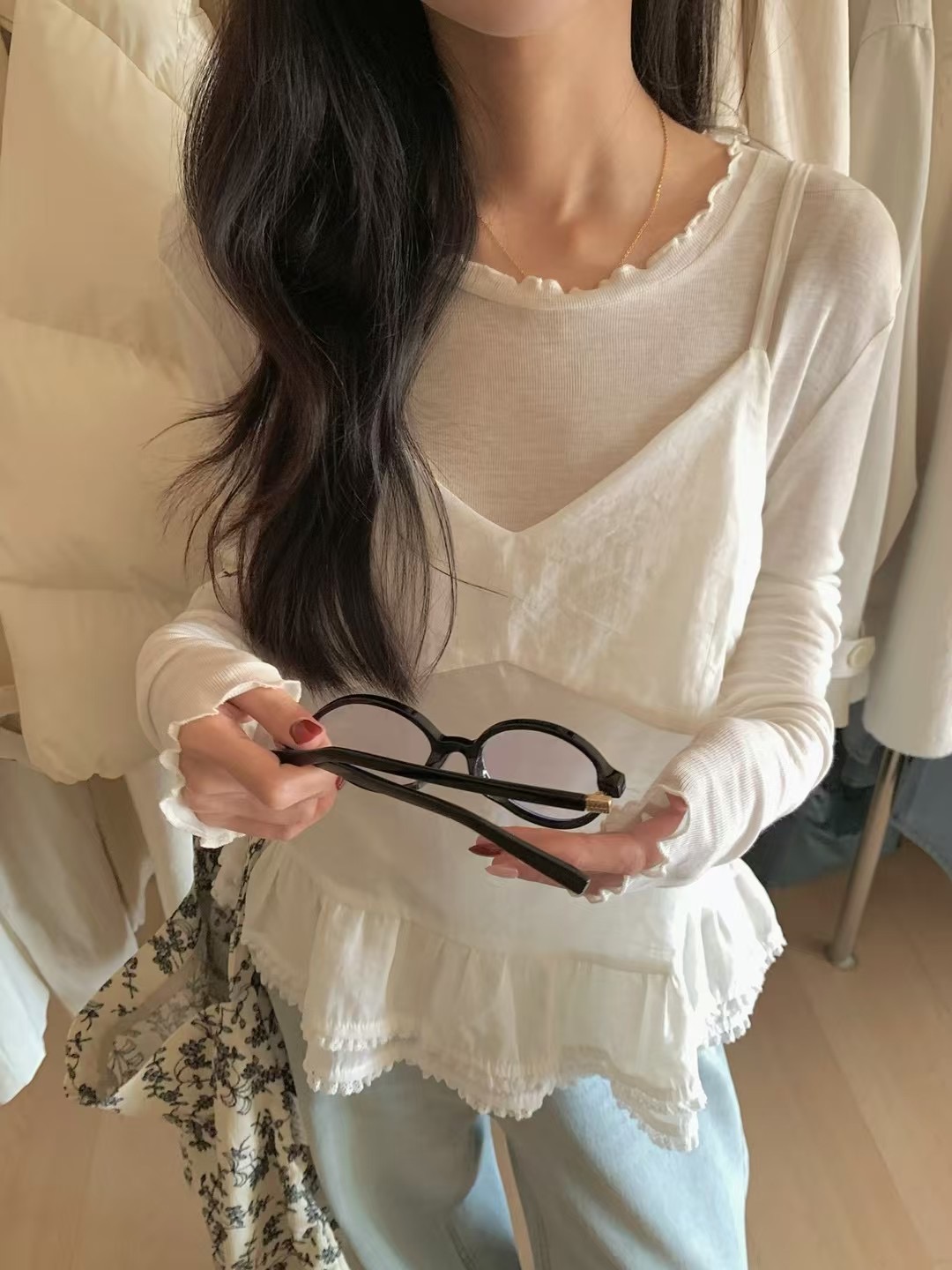 實拍早春韓系氛圍感疊穿吊帶背心