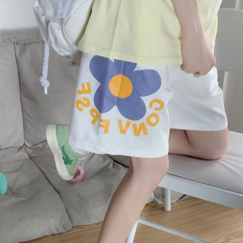 外貿原版印花運動短褲女夏寬鬆韓版高腰闊腿褲百搭休閒五分褲