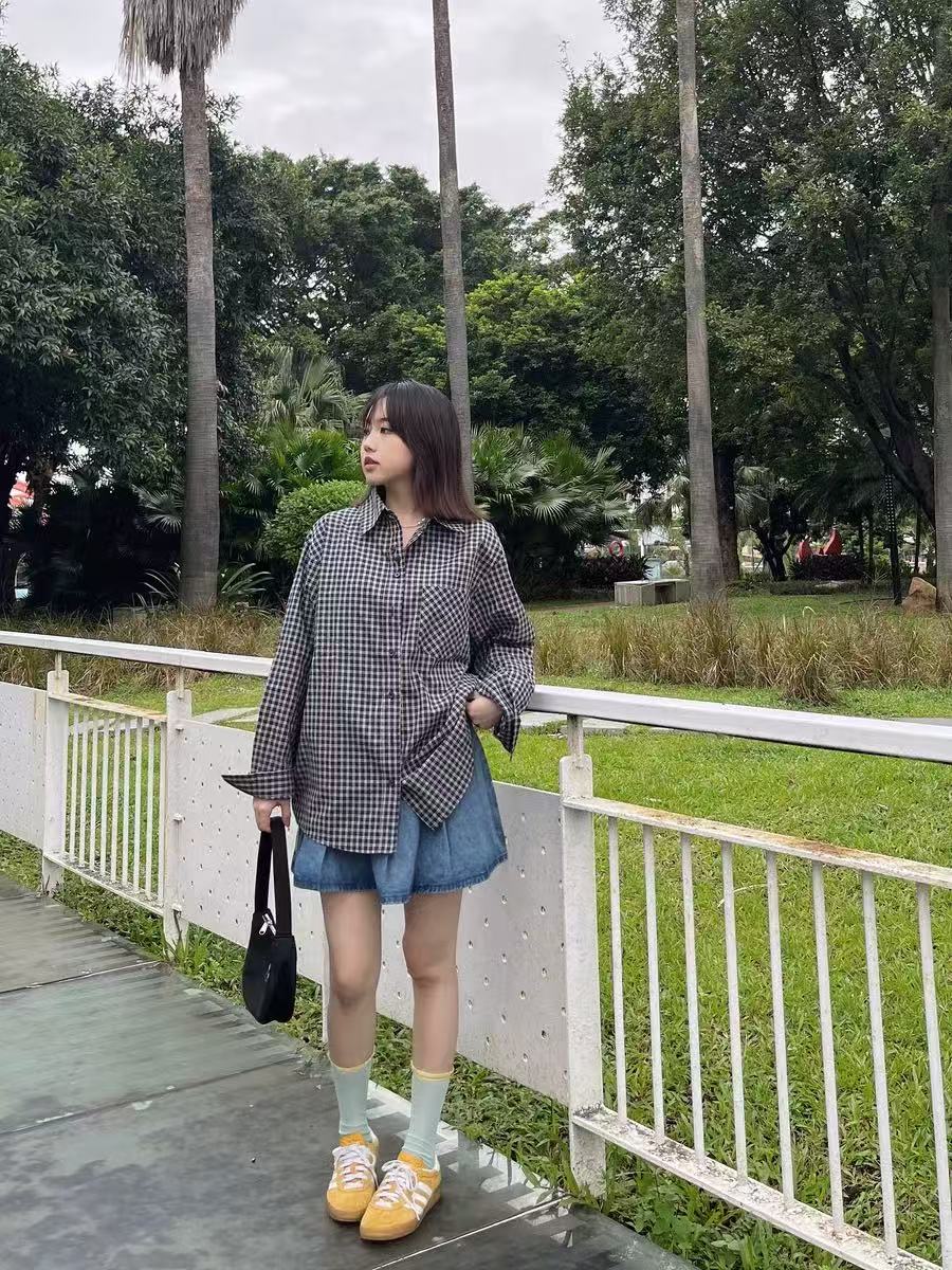 格紋長袖襯衫女春秋季新款寬鬆小眾氣質溫柔顯瘦小個子格子襯衣