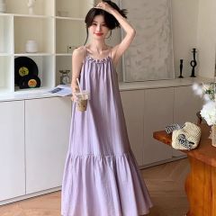 慵懶風法式掛脖連衣裙女新款夏季木耳邊高級垂墜感氣質吊帶裙