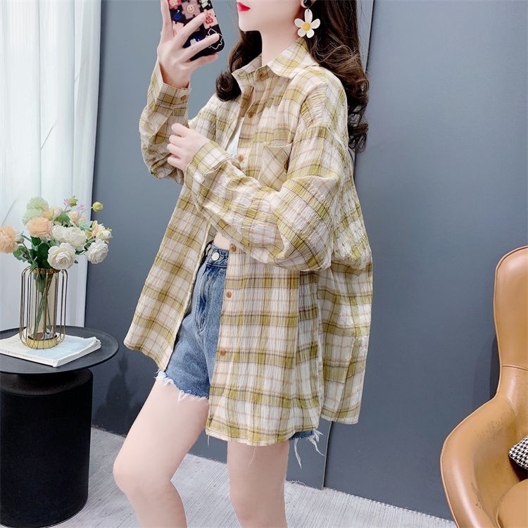 Real photos Tmall quality 2025 spring and autumn medium-length plaid shirt new long-sleeved thin cardigan