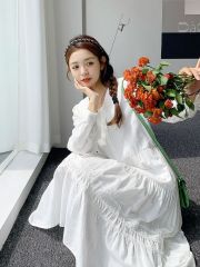 Spring and Autumn New French First Love Series Retro Childlike Collar White Long Dress for Women, Pure, Sweet and Elegant