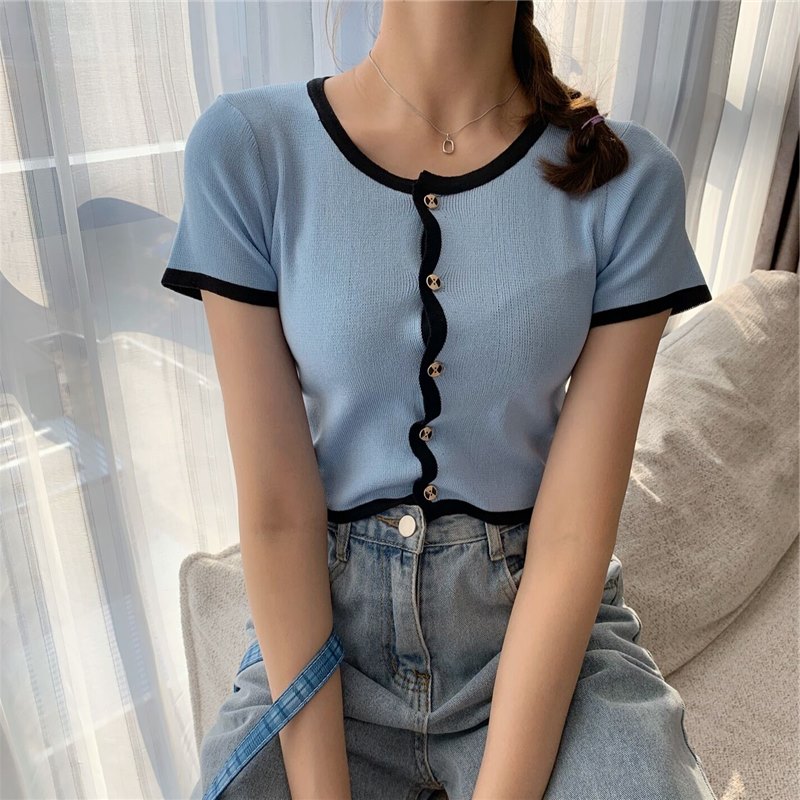 New summer simple and fashionable knitted cardigan short-sleeved top