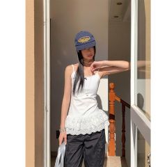 原做工法式白色吊帶背心女夏蕾絲花邊下擺修身疊穿內搭小上衣
