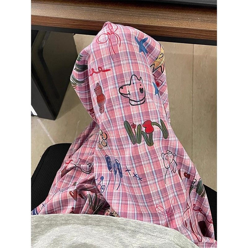 American graffiti plaid pants for women in summer high waist loose straight printed casual floor wide-leg pants