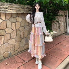 夏季旅遊穿搭花色拼接蛋糕裙女2025夏季設計感小個子半身裙女潮