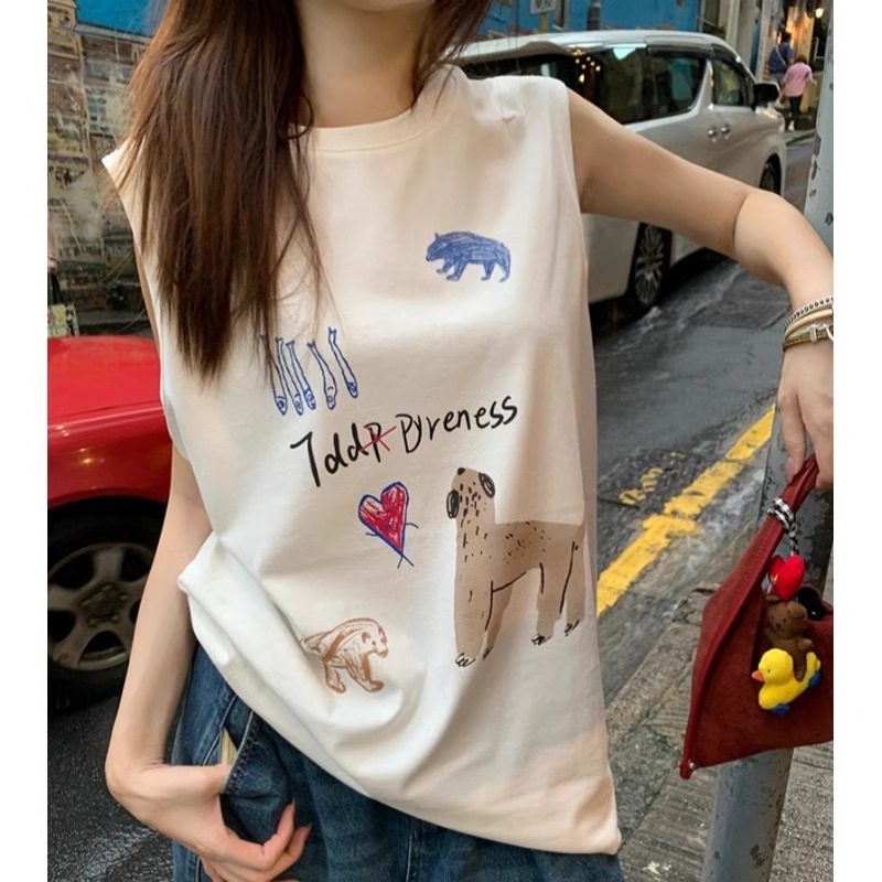 印花21支超爽棉210克特大碼240斤設計感小眾背心t恤