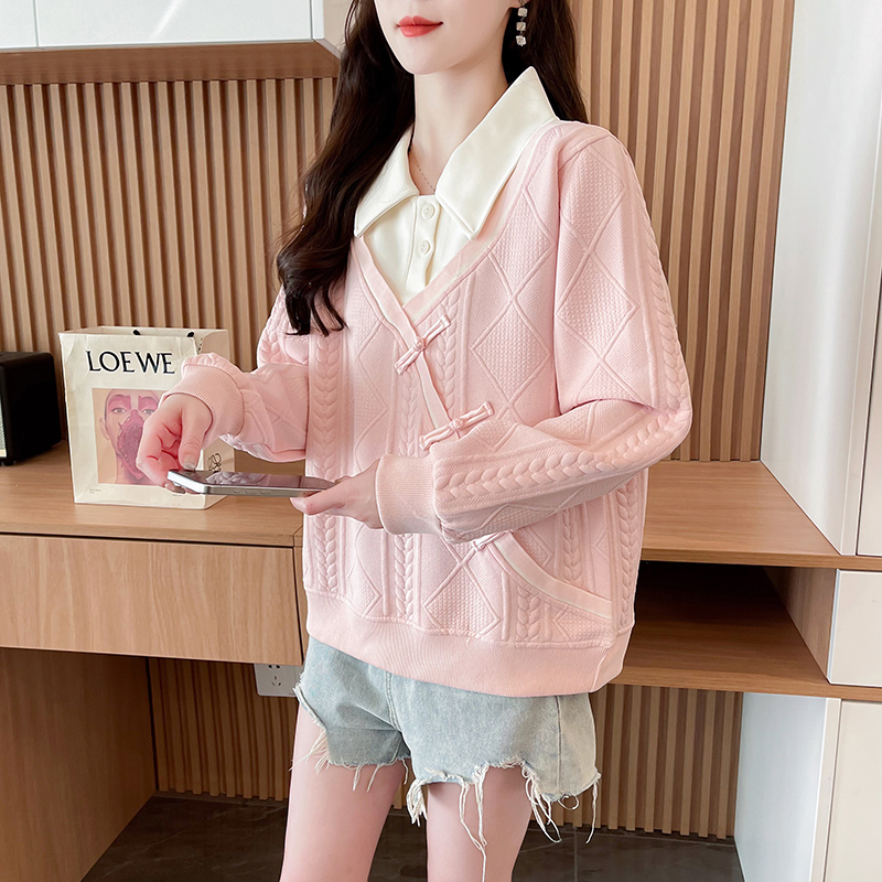 First real-time jacquard 100 polyester autumn and winter new jacquard versatile OP neck loose sweatshirt for women
