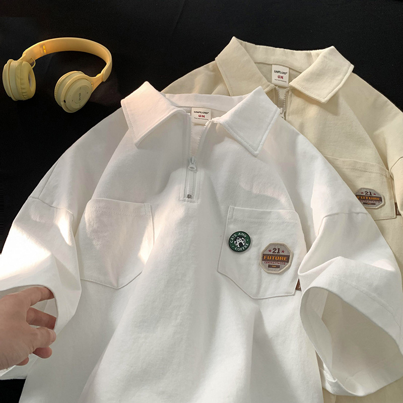 Glue seal pure cotton 21 210g combed tight quality 240 large size zipper short sleeves