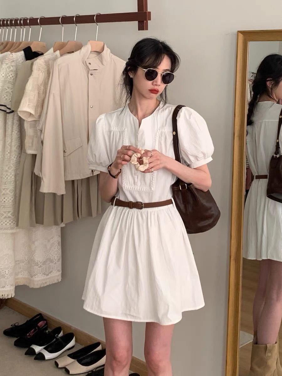 法式名媛溫柔連衣裙女裝春季森系白裙