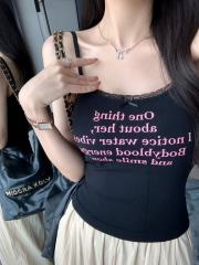 Vest suspender printed casual sweet and spicy base shirt bow lace edge pure niche trend