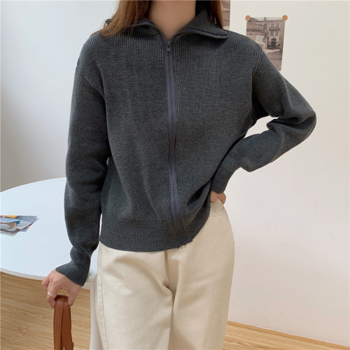 Real shot Korean version 2025 new ins style lazy turtleneck thickened knitted cardigan jacket sweater