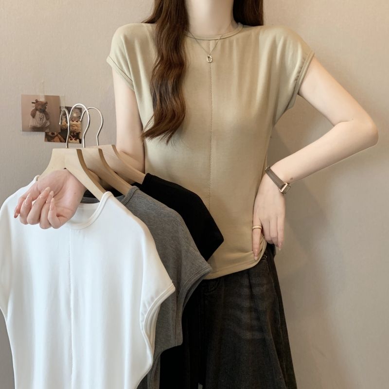 Real shot 40 pure cotton 210g 92 cotton/8 spandex short-sleeved T-shirt for women's design niche