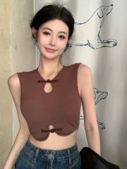 新中式黑色吊帶小背心女夏季辣妹純欲風鏤空短款性感內搭上衣外穿