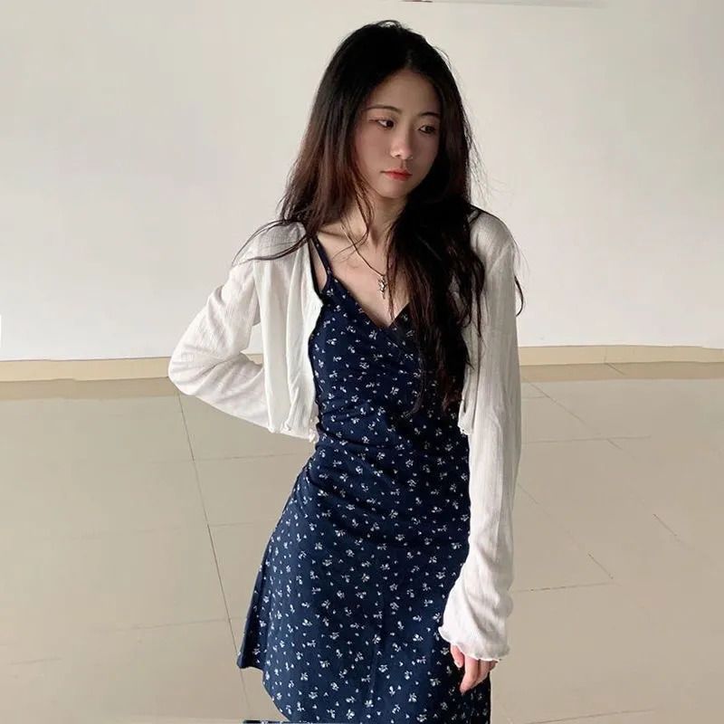 2025年夏季新款小個子辣妹碎花裙子兩件套裝吊帶連衣裙子女裝短裙