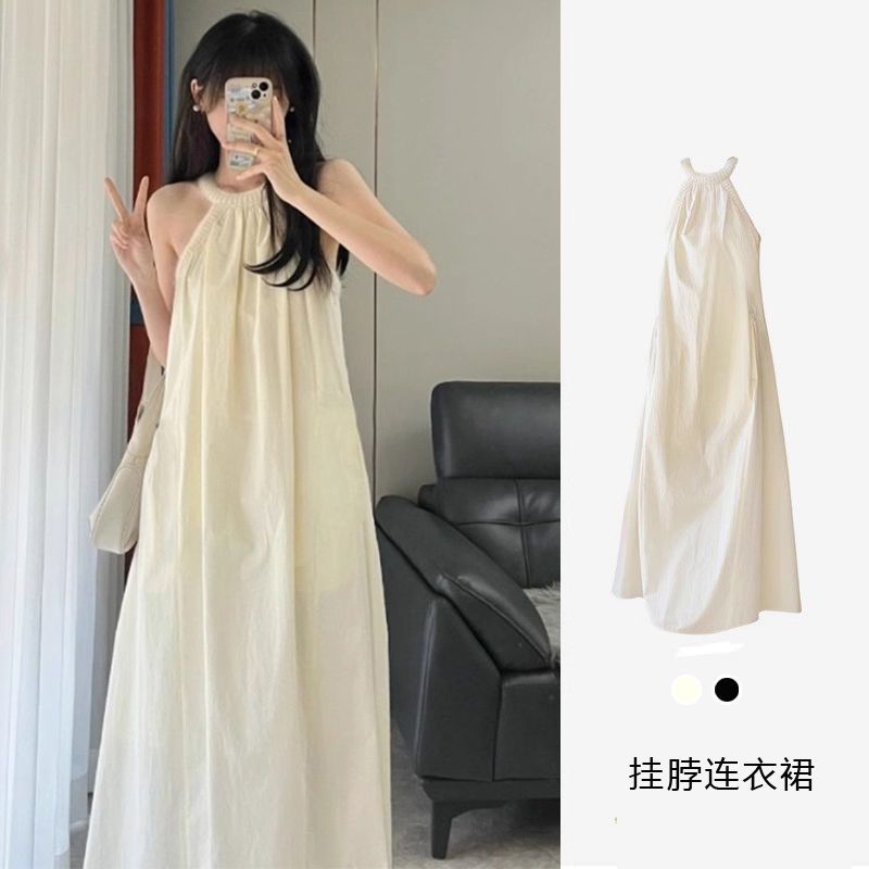 氣質無袖連衣裙2025夏季長裙仙女設計寬鬆感小眾吊帶法式裙子超仙