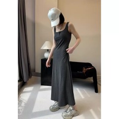 灰色吊帶裙辣妹長裙修身連衣裙女夏季氣質收腰顯瘦包臀裙背心裙子