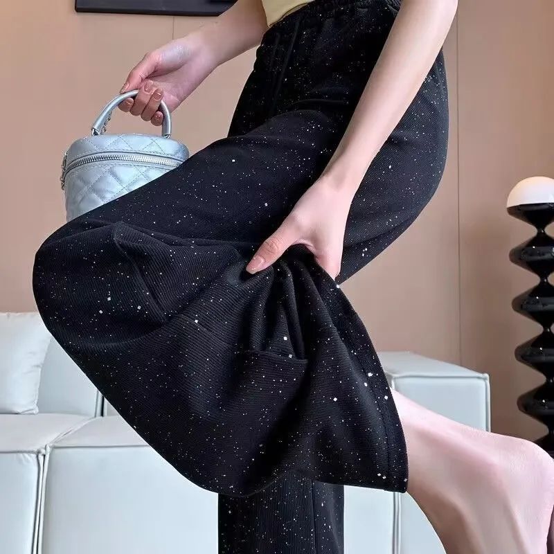 Glitter wide-leg pants for women in summer new high-waist straight-leg pants casual glittering starlight small floor pants for women