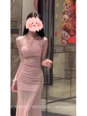 Pure sexy hot girl hot diamond neck halter vest for women spring new high waist A-line long skirt set