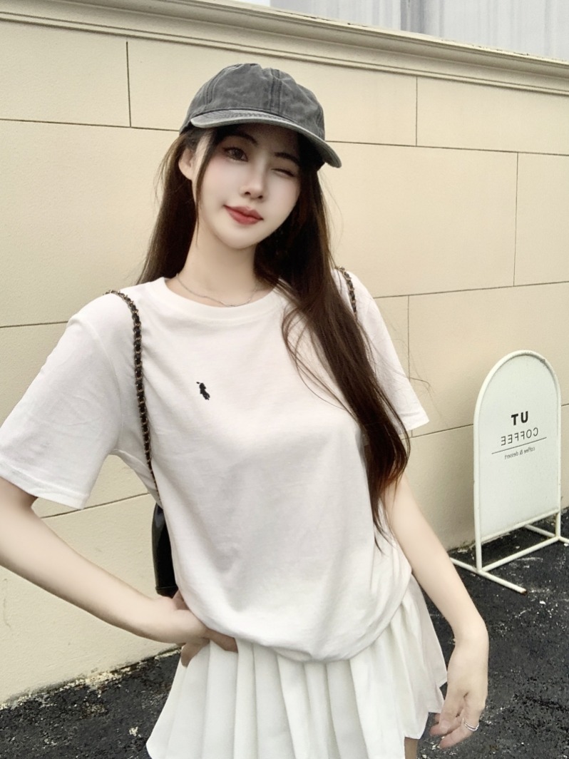實拍 夏季韓版百搭設計感刺繡純色打底衫女新款寬鬆短袖T恤女