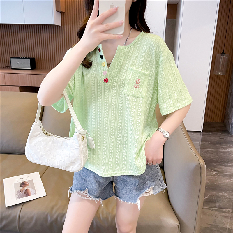 Real photo of the flower-poured short-sleeved T-shirt for women's thin loose short large-size top