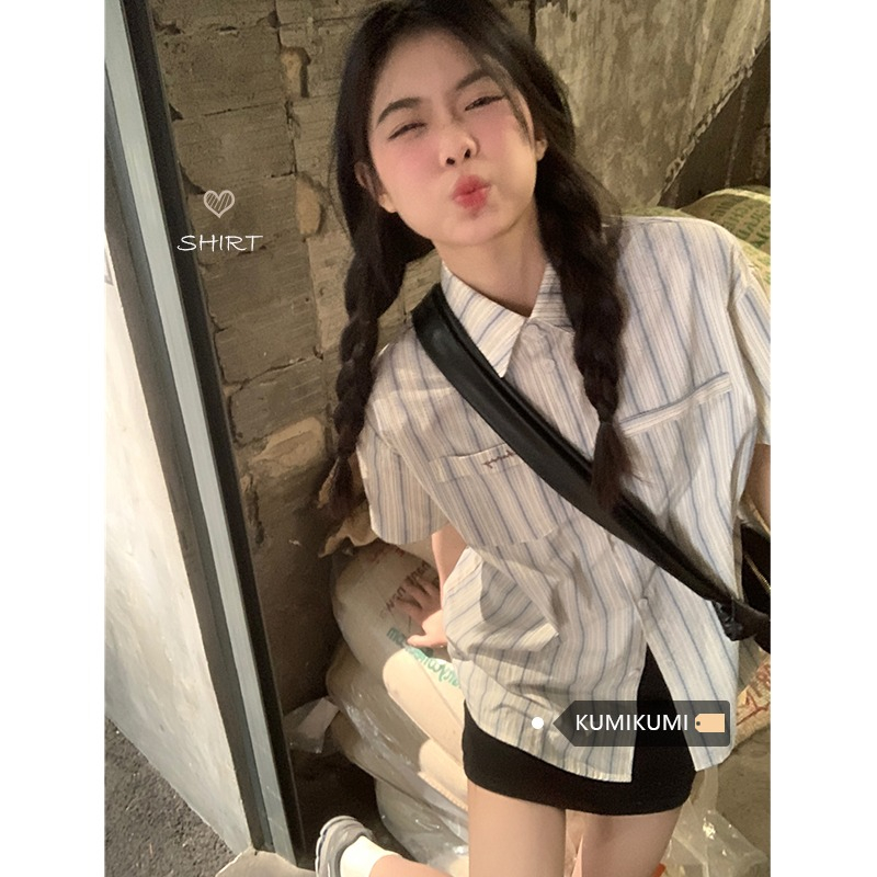 Original fabric quality 240 catties extra large size retro striped POLO collar short-sleeved shirt