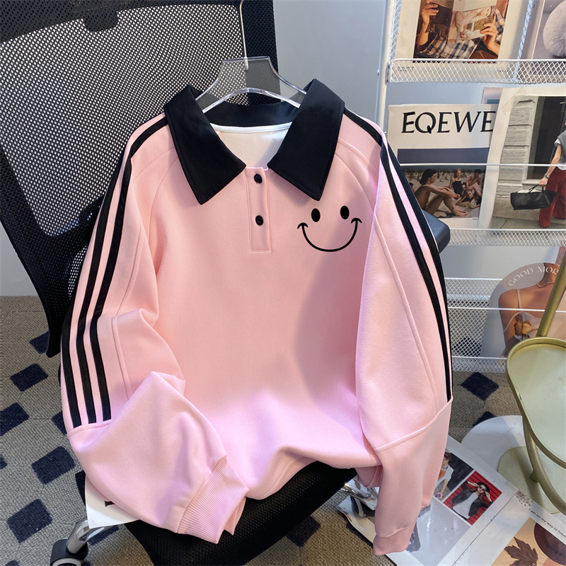 First launch real-life Chinese cotton composite milk silk 2025 three-bar new POLO thin sweatshirt