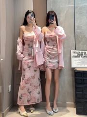 Butterfly printed mesh sling collar suspender dress for women, summer pure sexy hot girl waist-hugging slim hip-packing short skirt