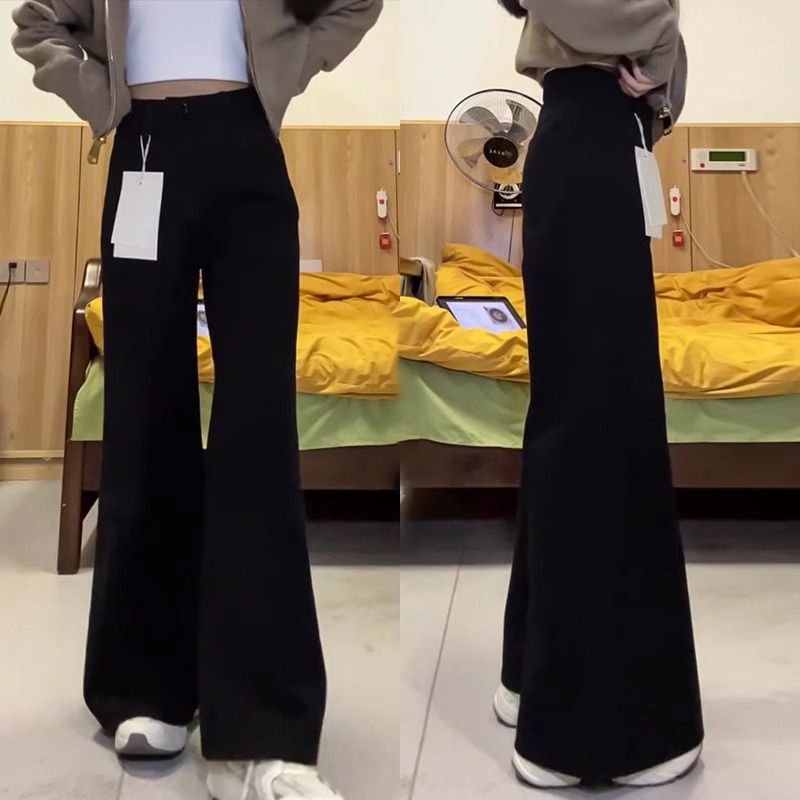 黑色A版高腰闊腿牛仔褲女2025大碼寬鬆顯瘦梨形身材遮胯直筒褲子