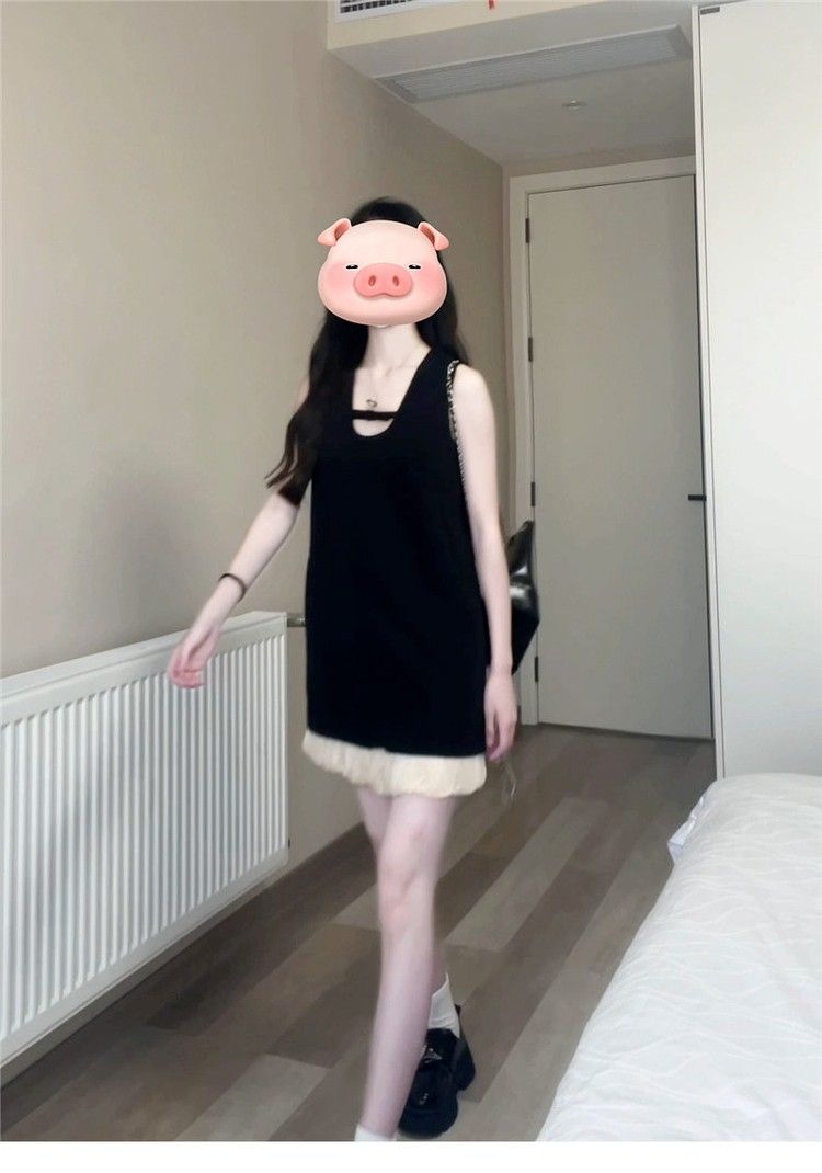 黑色無袖背心吊帶連衣裙女夏新款設計感小眾法式氣質a字短裙