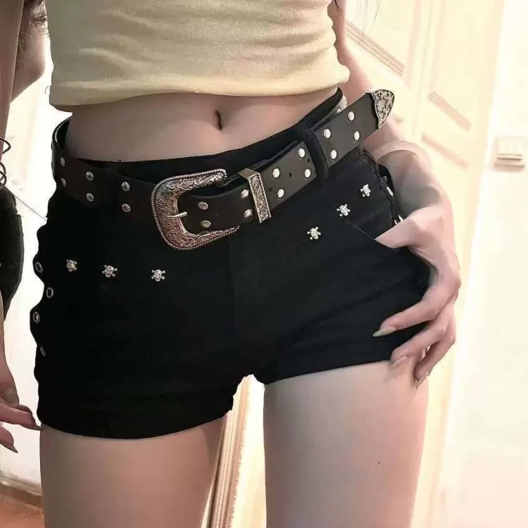 黑色低腰牛仔超短褲女夏季包臀y2k輕亞文化熱褲美式辣妹彈力褲子