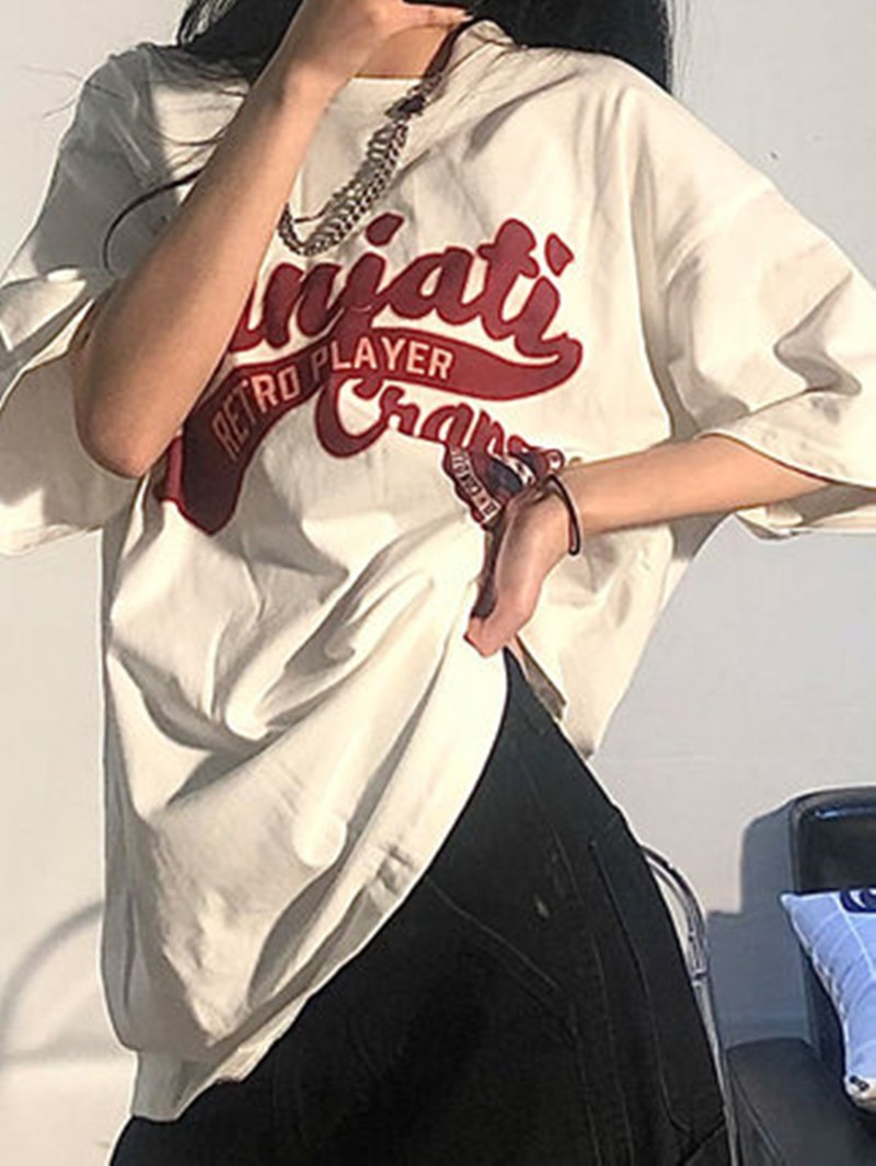 韓國外貿韓版新款夏季短袖T恤女韓版寬鬆慵懶原宿上衣chic港