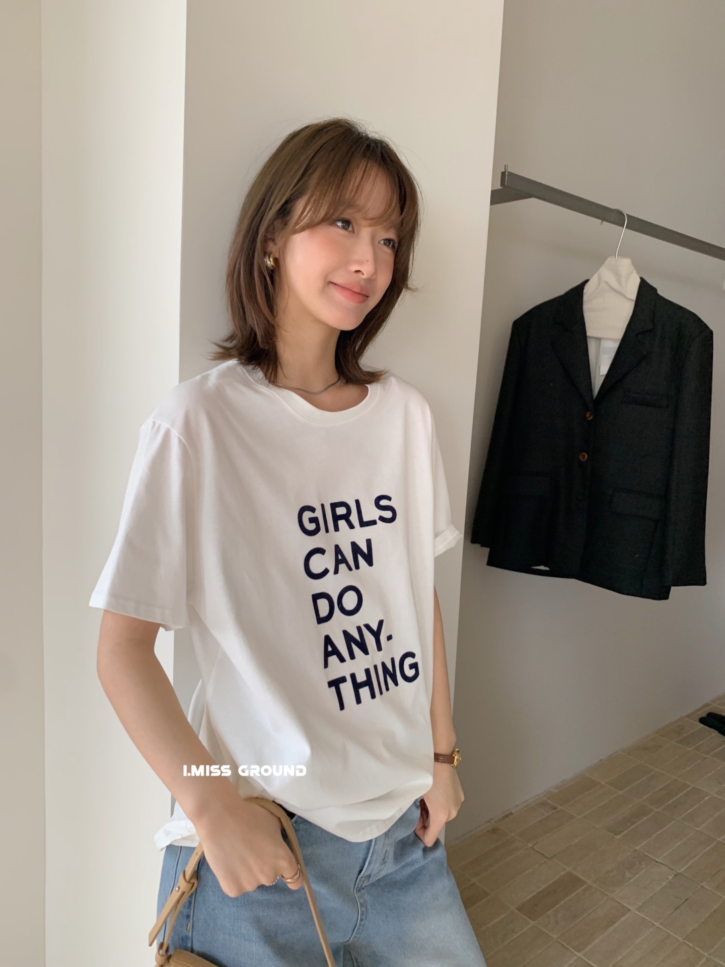 休閒百搭字母印花正肩T恤女寬鬆顯瘦圓領慵懶上衣
