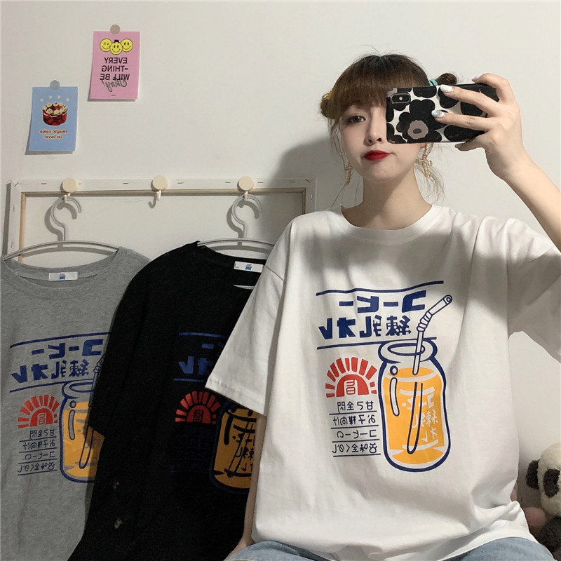 韓國外貿韓版新款夏季短袖T恤女韓版寬鬆慵懶原宿上衣chic港