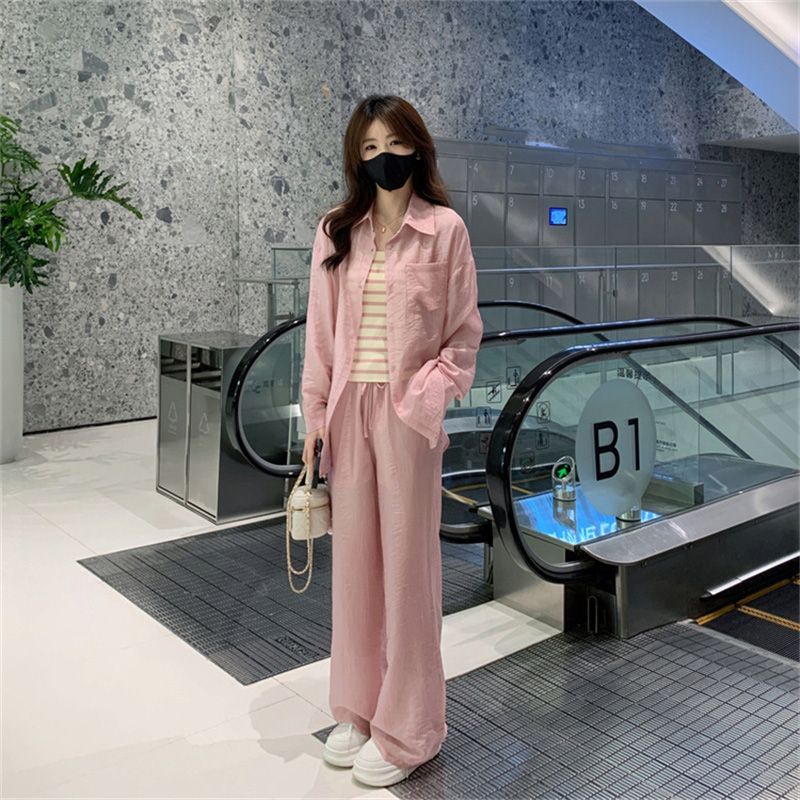 Women's Anti-Aging Sun Protection Suit Set, Covering Fat, Fashion Solid Color Jacket and Pants Three-Piece Set