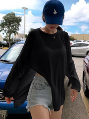 韓國氣質綁帶時尚開叉寬鬆長T恤女防曬罩衫外搭薄款性感休閒