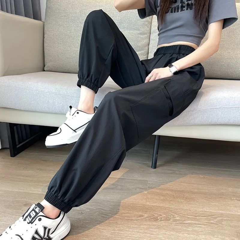 American work pants for women in summer thin 2025 new high waist casual drooping wide-leg pants quick-drying retro sports pants