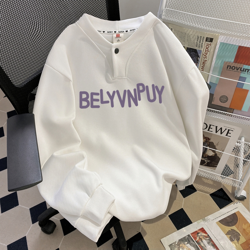 First-time real-time pure cotton Hua cotton replica milk silk large size spring and autumn thin simple men and women printed sweatshirt