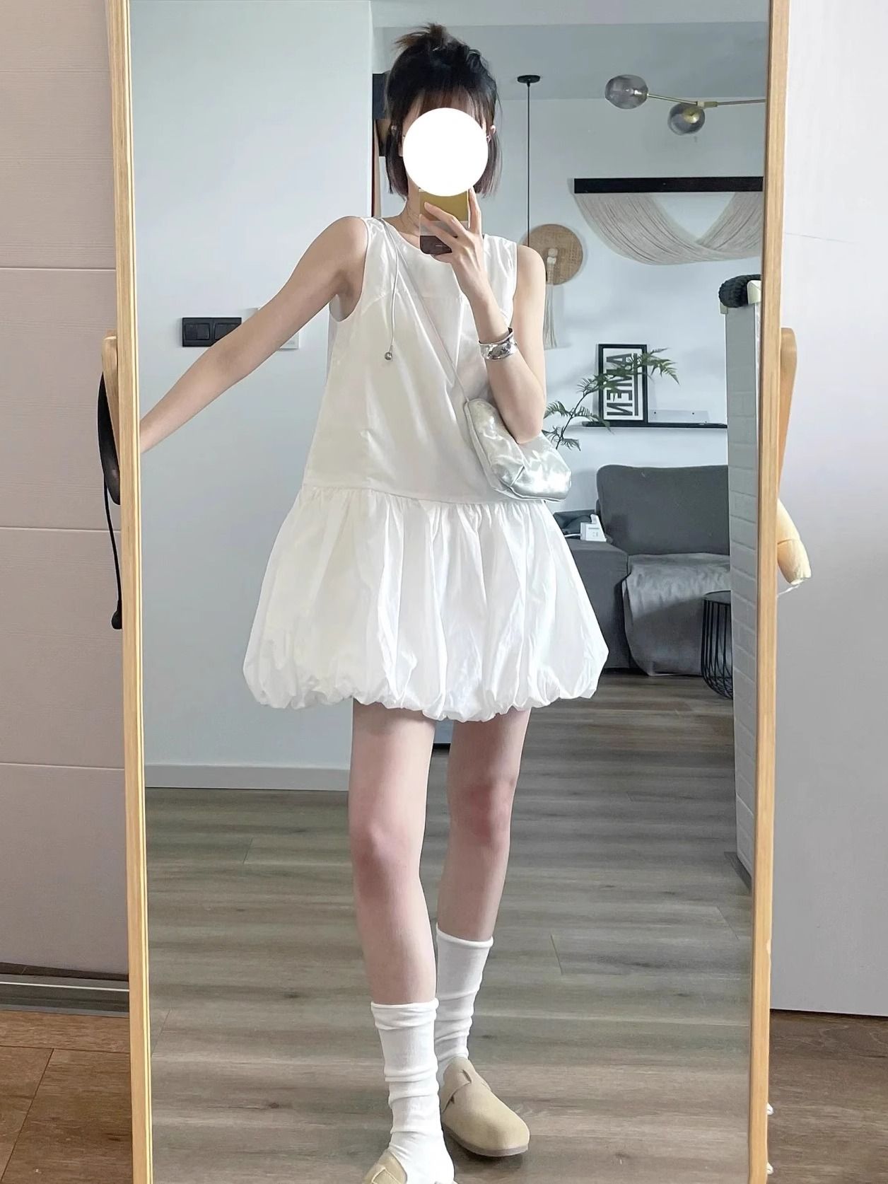 Simple round neck flower bud vest skirt for women in summer 2025 new loose small a-line dress