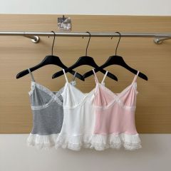 夏季新款純欲拼接蕾絲花邊下擺芭蕾風修身吊帶打底內衣