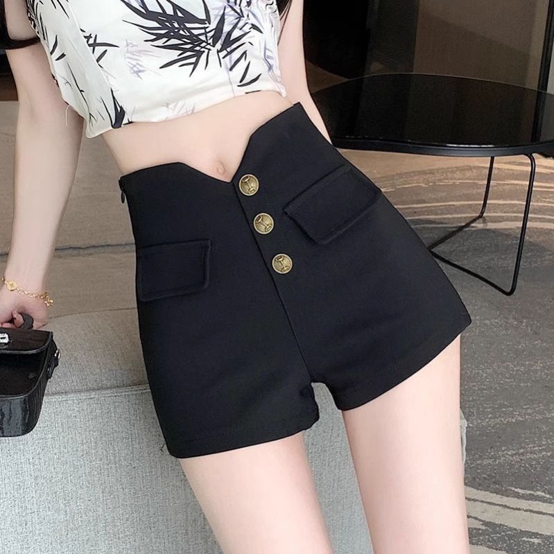Fashion hot girl stretch V-waist shorts for women 2025 spring and summer tight design high waist slim casual A-line pants for women