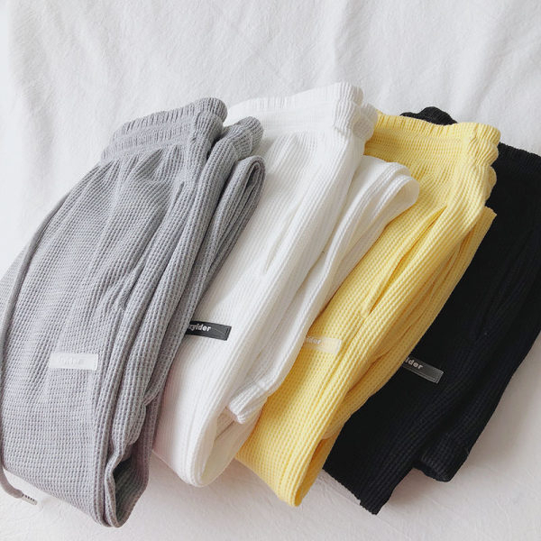 Women's Loose Ankle Hem Flared Wide Leg Lounge Harem Pants Sweatpants in High-Quality Waffle Design