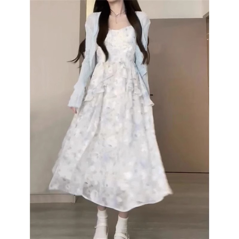 法式碎花掛脖吊帶連衣裙女海邊度假純欲長裙2025夏季新款女裝裙子
