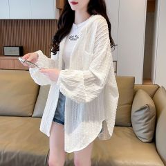 First-time real shot 100 polyester shirt for women sunscreen hooded summer thin large size fat mm pocket versatile jacket