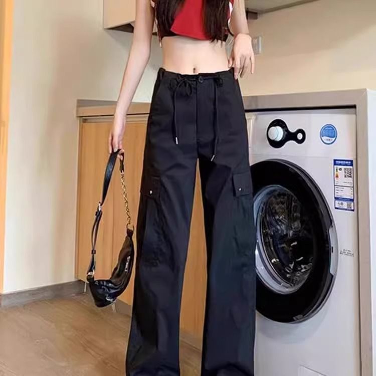 2025高腰垂感闊腿美式工裝褲休閒褲子大碼女胖mm顯瘦梨型身材微胖