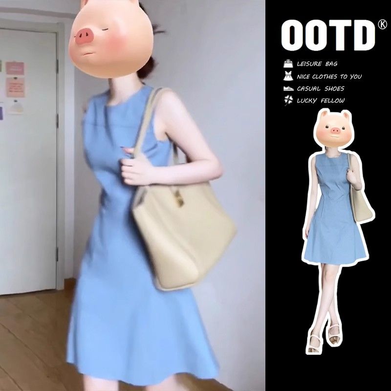 Gentle style blue sleeveless dress for women in summer 2025 new small French temperament short skirt design