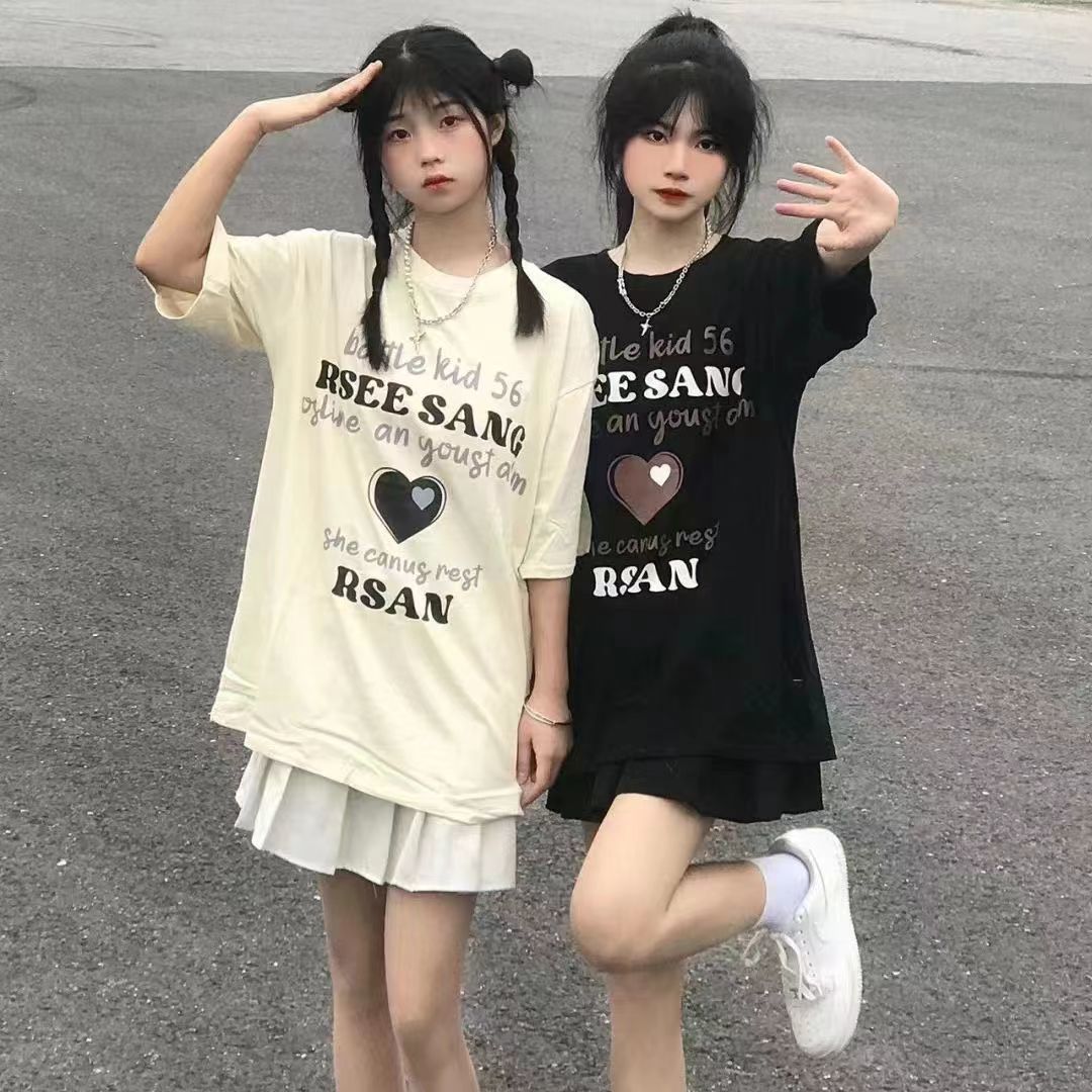 韓國外貿原版夏季新款短袖T恤女韓版寬鬆慵懶原宿上衣chic港