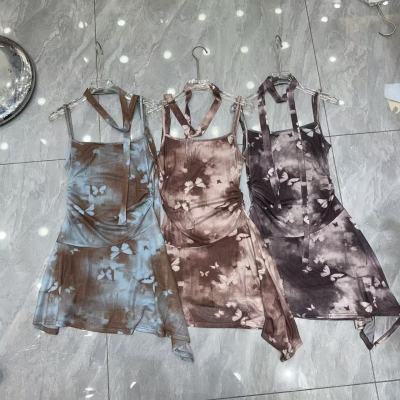Swallowtail butterfly/v neck sleeveless a-line suspender dress for women in autumn new French retro temperament design skirt