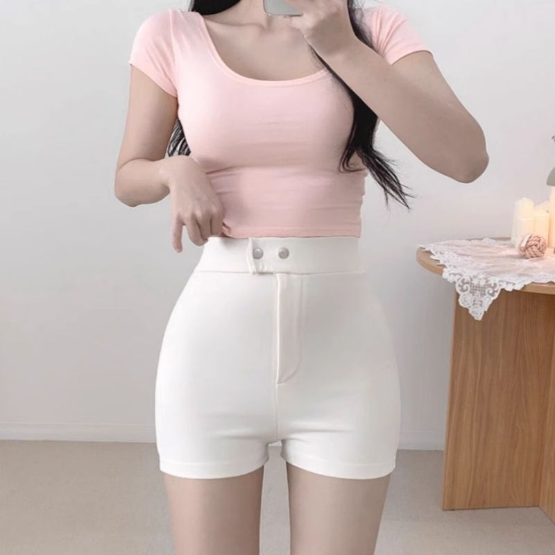 White high waist hip hot pants for women in summer 2025 Korean version stretch tight sexy slim three-point casual dancing shorts